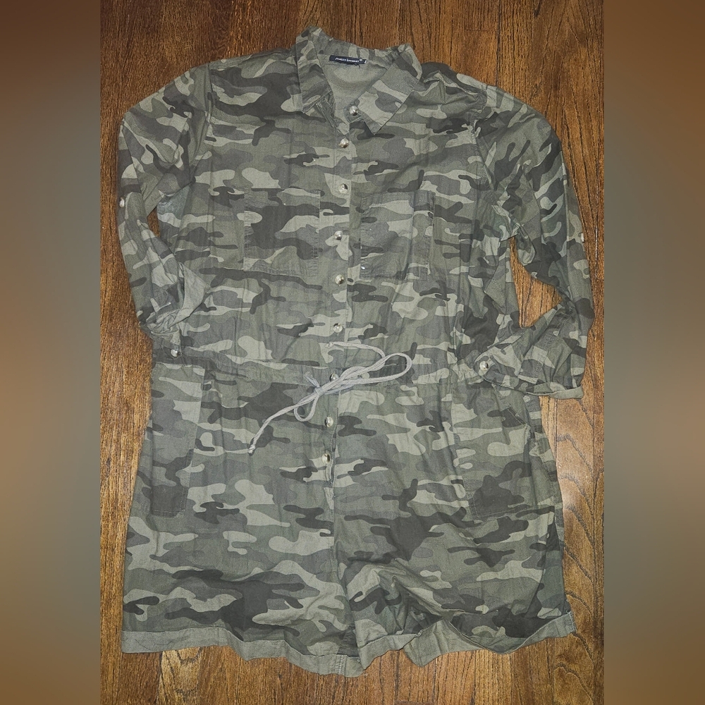 Ashley Stewart Green Camouflage Romper